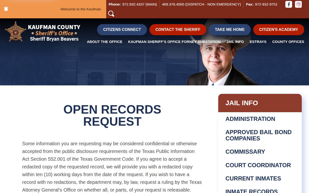 Kaufman County sheriff release record request form